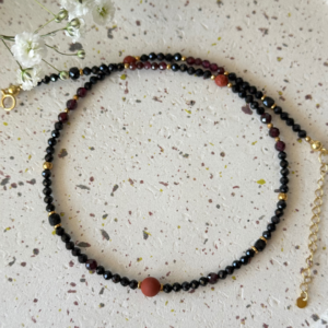 Naszyjnik choker CZERWONA ENERGIA z jaspisem, turmalinem oraz granatem