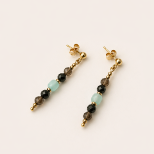 Kolczyki MIŁOŚĆ i RELACJE wersja ZIELONA z amazonitem, turmalinem oraz kwarcem dymnym